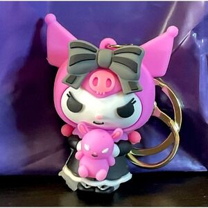 Kawaii Kitty With Bow Pink Bunny Gold Keychain 6.45cms  | Cute Chibi Anime
